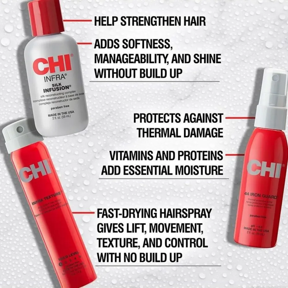 CHI Styling Kit Silk Infusion 44 IronGuard Heat Protectant Texture Hairspray NEW